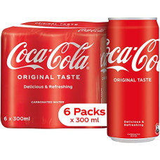 Deals, Discounts & Offers on  - Coke Original Cold Drink | Soft Drink with Refreshing Fizz | Delicious Cola Flavour | Recyclable Can, 300 ml (Pack of 6)