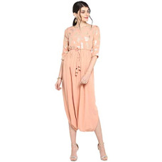 Deals and Offers on Women - Janasya Women's Peach Poly Crepe Dhoti Style Kurta Deals, Discounts & Offers on Women - Janasya Women's Peach Poly Crepe Dhoti Style Kurta
