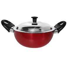 Deals, Discounts & Offers on Cookware - Kitchen Chef Non-Stick Mini Kadhai with Steel Lid Induction Cool Touch Handles Pure Aluminium PFOA Free 1.5 litres Capacity Size 20 CM, 1 Year Warranty Small (Red)