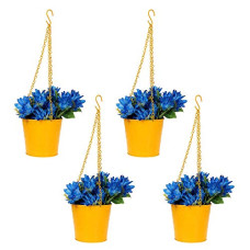 Deals, Discounts & Offers on Gardening Tools - Klassic Hanging Bucket Style Metal Planter Pot with Chain (Yellow, Set of 4)