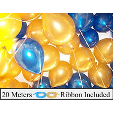 Deals and Offers on - AMFIN 10 Inch (Pack of 50) Light Blue & Golden Metallic Balloons with Ribbon Deals, Discounts & Offers on - AMFIN 10 Inch (Pack of 50) Light Blue & Golden Metallic Balloons with Ribbon
