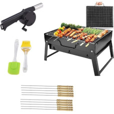 Deals, Discounts & Offers on Outdoor Living  - Barbecue Grills - Foldable Charcoal Barbeque Grill With (2 Spatula, 1 Bbq, 12 Stick, 1 Air Blower) | Outdoor bbq grill tools