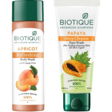 Deals, Discounts & Offers on  - BIOTIQUE Face & Body Care Combo Apricot Refreshing Body Wash & Papaya Deep Cleanse Face Wash(2 Items in the set)