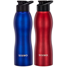Deals, Discounts & Offers on  - Amazon Brand - Solimo Water Bottle, Spill-Proof, Ergonomic, Safe For Refrigerator, Freezer And Dishwasher (Stainless Steel With Pp Lid, Set Of 2, 1 Red And 1 Blue), 1 liter