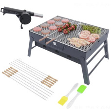 Deals, Discounts & Offers on Outdoor Living  - Barbecue Grill with 10 Skewers,1 Blower, 2 Spatula | Foldable Charcoal Barbeque Grill | Outdoor bbq grill tools