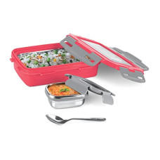 Deals, Discounts & Offers on  - MILTON Steely Super Deluxe Insulated Inner Stainless Steel Small Tiffin Box, 400 ml, with Inner Stainless Steel Container, 120 ml and Spoon, Red | Kids Lunch Box | Easy to Carry | Easy to Clean