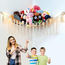 Deals, Discounts & Offers on Furniture - ecofynd Stuffed Animal Toy Hammock, Hanging Cotton Organizer Storage for Soft Toys, Boho Large Corner Plush Toys, Net Holder