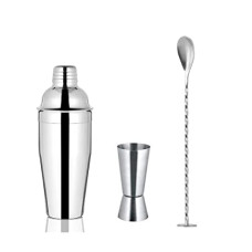 Deals, Discounts & Offers on  - Dynore Stainless Steel 3 Pcs Professional Barware Set- Cocktail Shaker 750, 30/60 Peg Measure and Mixing Stirrer