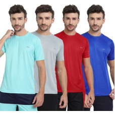 Deals, Discounts & Offers on  - [Size S] FTXPack of 4 Men Solid Round Neck Polyester Silver, Light Blue, Red, Blue T-Shirt