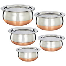 Deals, Discounts & Offers on Cookware - Amazon Brand - Solimo Stainless Steel 5-Piece Copper Bottom Handi Set with Lids, 500 ML, 700 ML, 1000 ML, 1500 ML, 2000 ML