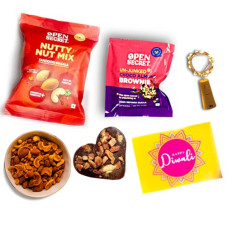 Deals and Offers on - Open Secret Diwali/Bhaidooj Gift Hamper with Chocolate Brownies and Healthy Dry Fruit and Nuts | 4 Item Gift Combo - Choco Almond Brownie, Dry Fruit & Nut Mixes, Decoration Lights and Special Diwali Card - Corporate Gift Deals, Discounts & Offers on - Open Secret Diwali/Bhaidooj Gift Hamper with Chocolate Brownies and Healthy Dry Fruit and Nuts | 4 Item Gift Combo - Choco Almond Brownie, Dry Fruit & Nut Mixes, Decoration Lights and Special Diwali Card - Corporate Gift