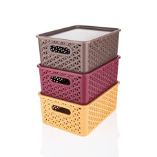 Deals and Offers on - Leawall Multipurpose Plastic Baskets Home/Kitchen Storage Basket Pack of 3 Baskets with 3 Lids Deals, Discounts & Offers on - Leawall Multipurpose Plastic Baskets Home/Kitchen Storage Basket Pack of 3 Baskets with 3 Lids