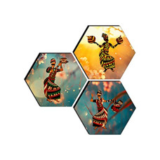 Deals and Offers on - SAF Set of 3 Hexagon Modern Art Dancing MDF Board UV Textured Painting 17 Inch X 17 Inch SANFHXS30542 Deals, Discounts & Offers on - SAF Set of 3 Hexagon Modern Art Dancing MDF Board UV Textured Painting 17 Inch X 17 Inch SANFHXS30542