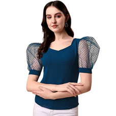 Deals, Discounts & Offers on Laptops - Sheetal Associates Women's Solid Regular Fit Polyester Puff Sleeve Classy Casual Top