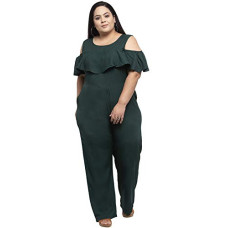 Deals and Offers on Women - Flambeur Crepe Green Regular Solid Jumpsuit Deals, Discounts & Offers on Women - Flambeur Crepe Green Regular Solid Jumpsuit