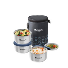 Deals, Discounts & Offers on  - Mumma's LIFE Stainless Steel Lunch Box 3 Containers Lunch Box with Lid (840 ML) (Grey)
