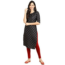 Deals, Discounts & Offers on Women - Pinkmint Women's Crepe Black Color Ethnic Motif Printed Straight Kurti[NC-530359-XL]