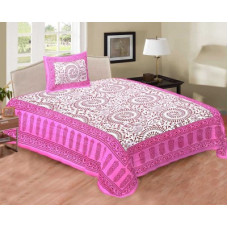 Deals, Discounts & Offers on  - Jeevat 180 TC Cotton Single Jaipuri Prints Flat Bedsheet(Pack of 1, Pink)