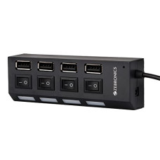 Deals and Offers on - ZEBRONICS 150Hb 4 Port USB Hub with Dedicated On/Off Switch, Led Indicators, 45Cm Cable Length, Optional Power Input Port, Multi Device and Plug Play Usage Deals, Discounts & Offers on - ZEBRONICS 150Hb 4 Port USB Hub with Dedicated On/Off Switch, Led Indicators, 45Cm Cable Length, Optional Power Input Port, Multi Device and Plug Play Usage