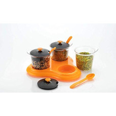Deals and Offers on - Nexellar 3 Pc Dining Spice Rack- 3 in 1 Multipurpose Dining Achaar, Pickle Jars, Container with Tray Holder and Spoon, Dryfruit Jar, Sauce Jar, Serving Dinner Condiment Set (Multicolor Set of 1) Deals, Discounts & Offers on - Nexellar 3 Pc Dining Spice Rack- 3 in 1 Multipurpose Dining Achaar, Pickle Jars, Container with Tray Holder and Spoon, Dryfruit Jar, Sauce Jar, Serving Dinner Condiment Set (Multicolor Set of 1)