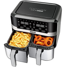 Deals and Offers on - INALSA Air Fryer Nutri Fry Dual Zone-2100 W 10L with Sync Basket & Finish Features 11 Versatile Programs Touch Control & Digital Display Variable Temperature Control 2 Year Warranty Black/Silver Deals, Discounts & Offers on - INALSA Air Fryer Nutri Fry Dual Zone-2100 W 10L with Sync Basket & Finish Features 11 Versatile Programs Touch Control & Digital Display Variable Temperature Control 2 Year Warranty Black/Silver