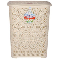 Deals, Discounts & Offers on  - Nayasa Flower Plastic Laundry Basket 64 Litres 45.2 cmx38 cmx56 cm|grey
