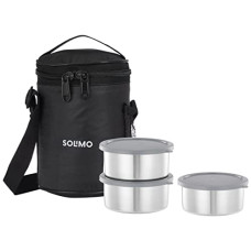 Deals and Offers on - Amazon Brand - Solimo Stainless Steel Leak - Proof Lunch Box, Set of 3, 250 Milliliter Deals, Discounts & Offers on - Amazon Brand - Solimo Stainless Steel Leak - Proof Lunch Box, Set of 3, 250 Milliliter