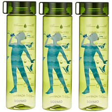 Deals, Discounts & Offers on  - Amazon Brand - Solimo Printed Plastic Bottle Set | Sleek Design | Printed Hydration Tracker | Set of 3 | 1000 ml (Olive)
