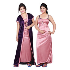 Deals and Offers on Women - TRUNDZ Women's Satin Maxi Nighty(535_Purple & Pink_Free Size) Deals, Discounts & Offers on Women - TRUNDZ Women's Satin Maxi Nighty(535_Purple & Pink_Free Size)