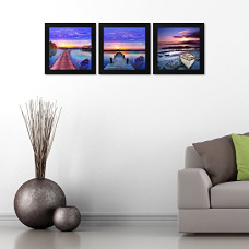 Deals, Discounts & Offers on  - Story@Home UV Processed Modern Art Print 'Water and Beach' Landscape Synthetic Wood Framed Painting