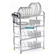 Deals and Offers on - WINSTAR Stainless Steel 4 Shelf Wall Mount Kitchen Utensils Rack | Dish Rack with Plate & Cutlery Stand | Modular Kitchen Storage Rack | Kitchen Organizer (18x24 inches) Deals, Discounts & Offers on - WINSTAR Stainless Steel 4 Shelf Wall Mount Kitchen Utensils Rack | Dish Rack with Plate & Cutlery Stand | Modular Kitchen Storage Rack | Kitchen Organizer (18x24 inches)
