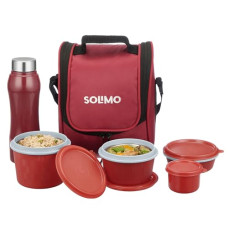Deals and Offers on - Amazon Brand - Solimo Lunch Box Set with Insulated Fabric Bag | Leak Proof Microwave Safe Containers & BPA Free Lids | 250 + 400 + 500 + 150 ml containers & 750 ml SS (Steel) Water Bottle | Red Deals, Discounts & Offers on - Amazon Brand - Solimo Lunch Box Set with Insulated Fabric Bag | Leak Proof Microwave Safe Containers & BPA Free Lids | 250 + 400 + 500 + 150 ml containers & 750 ml SS (Steel) Water Bottle | Red