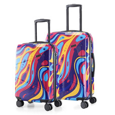 Deals, Discounts & Offers on  - Nasher Miles Manali Hard-Sided Polycarbonate Printed Luggage Bag Luggage Set of 2 Pink Multicolor Trolley Bags (55 & 65 Cm)