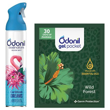 Deals, Discounts & Offers on  - Odonil Combo Pack - Air Freshener Spray + Gel Pocket | Carribean Dreams & Wild Forest