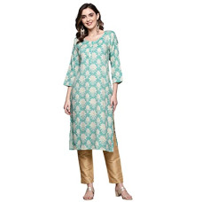 Deals and Offers on Women - anubhutee Women's Rayon Turquoise Blue Floral Printed Straight Kurta Deals, Discounts & Offers on Women - anubhutee Women's Rayon Turquoise Blue Floral Printed Straight Kurta