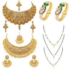 Deals and Offers on Women - Sukkhi Fascinating Pearl Gold Plated Necklace Mangalsutra & Kada Combo Deals, Discounts & Offers on Women - Sukkhi Fascinating Pearl Gold Plated Necklace Mangalsutra & Kada Combo