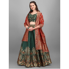 Deals and Offers on - PURVAJAPrinted Semi Stitched Lehenga Choli(Dark Green) Deals, Discounts & Offers on - PURVAJAPrinted Semi Stitched Lehenga Choli(Dark Green)