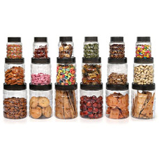 Deals, Discounts & Offers on  - CELLO Checkers Pet Plastic Airtight Canister Set | Food grade and BPA free canisters | Air tight seal & Stackable Transparent | 300ml x 6, 650ml x 6, 1200 x 6, Set of 18