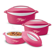 Deals and Offers on - MILTON Delight Jr. Inner Stainless Steel Casserole Gift Set of 3 (520 ml, 820 ml, 1.3 litres), Pink | PU Insulated | BPA Free | Food Grade | Hot & Cold Deals, Discounts & Offers on - MILTON Delight Jr. Inner Stainless Steel Casserole Gift Set of 3 (520 ml, 820 ml, 1.3 litres), Pink | PU Insulated | BPA Free | Food Grade | Hot & Cold