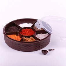 Deals and Offers on - Clazkit Plastic Round 7 Sections Multipurpose Masala Rangoli Dabba Box Set, Spice Box Set - Brown (Masala Box - 7 in 1) Deals, Discounts & Offers on - Clazkit Plastic Round 7 Sections Multipurpose Masala Rangoli Dabba Box Set, Spice Box Set - Brown (Masala Box - 7 in 1)