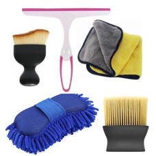 Deals, Discounts & Offers on  - Woogor Combo 5 PCs Multipurpose Car Interior AC Vent Dashboard Dust Dirt Cleaner Cleaning Brush Glass Cleaning Wiper Car Scrub Car Cleaning Brush with Microfiber Car Cleaning Cloth(Pack of 5)