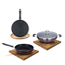 Deals and Offers on Cookware - SPRINGWAY - Brand of Happiness Induction Base Non-Stick Aluminium Cookware Set, 4-Pieces (Maroon) Deals, Discounts & Offers on Cookware - SPRINGWAY - Brand of Happiness Induction Base Non-Stick Aluminium Cookware Set, 4-Pieces (Maroon)