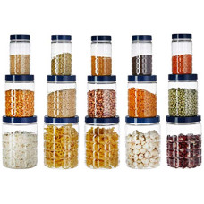 Deals, Discounts & Offers on  - Amazon Brand - Solimo Plastic Checkered Jar Set of 15 (Royal Blue)