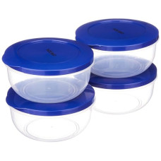 Deals and Offers on - Amazon Brand - Solimo Nestable Round Container 600 ml set of 4, Blue Deals, Discounts & Offers on - Amazon Brand - Solimo Nestable Round Container 600 ml set of 4, Blue