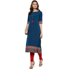 Deals and Offers on Women - Janasya Women's Teal Poly Crepe Floral Print A-line Kurta Deals, Discounts & Offers on Women - Janasya Women's Teal Poly Crepe Floral Print A-line Kurta