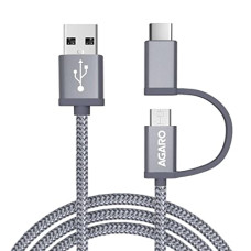 Deals and Offers on - Agaro Blaze USBA to micro +Type C 2in1 Braided 1.2M Cable, Grey Deals, Discounts & Offers on - Agaro Blaze USBA to micro +Type C 2in1 Braided 1.2M Cable, Grey