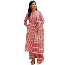 Deals and Offers on Women - Vaamsi Women's Cotton Blend Floral Printed Straight Kurta Pant With Dupatta (VKSKD1154_Pink) Deals, Discounts & Offers on Women - Vaamsi Women's Cotton Blend Floral Printed Straight Kurta Pant With Dupatta (VKSKD1154_Pink)