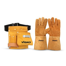 Deals and Offers on Home Improvement - Visko VLB 026 Tools Kit With Leather Tool Bag With 5 Pockets And Welding Hand Gloves Tool Belt Deals, Discounts & Offers on Home Improvement - Visko VLB 026 Tools Kit With Leather Tool Bag With 5 Pockets And Welding Hand Gloves Tool Belt