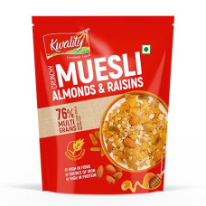 Deals and Offers on - Kwality Muesli Crunchy Almond, Raisins and Honey, Goodness of Multigrain, High in Fibre Source of Vitamin,Iron and Protein 100g Deals, Discounts & Offers on - Kwality Muesli Crunchy Almond, Raisins and Honey, Goodness of Multigrain, High in Fibre Source of Vitamin,Iron and Protein 100g