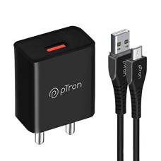 Deals, Discounts & Offers on Mobile Accessories - pTron Volta 12W Single Port USB Fast Charger, BIS Certified, Made in India Wall Charger Adapter, Universal Compatibility (1 m Micro USB Cable Included, Black)
